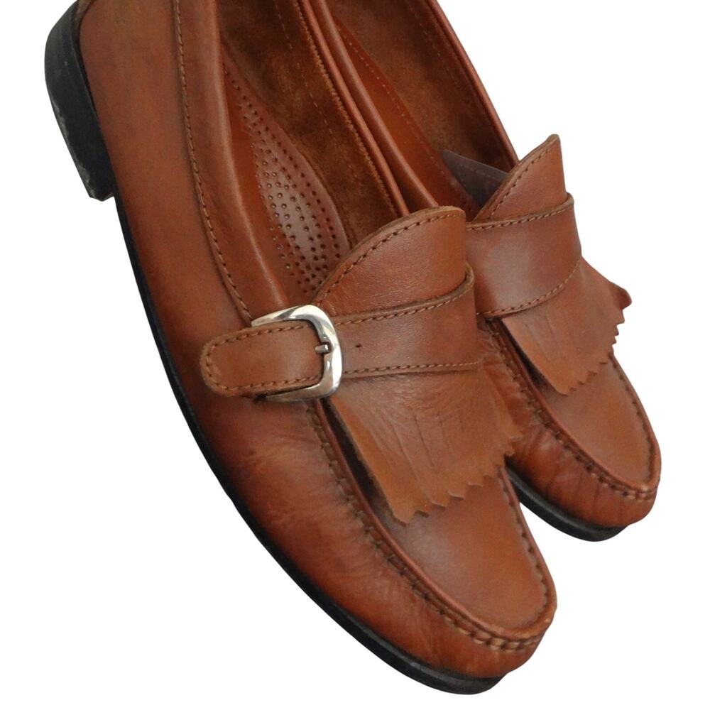 David Taylor Brown Leather Loafers Buckle Men 10.5 Tassel Kiltie Casual Moc Toe